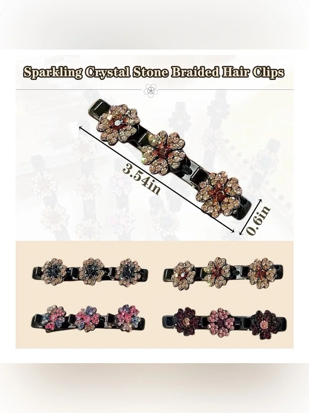 Generic 4PCS Sparkling Crystal Stone Braided Hair Clips in four color